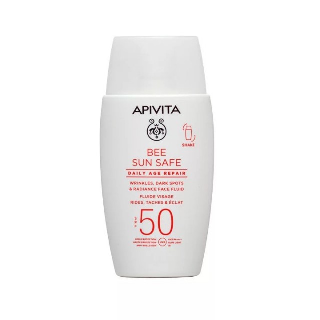 APIVITA BEE SUN SAFE ANTI AGE FLUID ZA LICE PROTIV TAMNIH FLEKA I ZA BLISTAVOST KOŽE SPF50 50ML