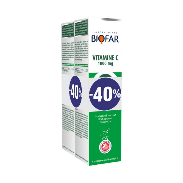 BIOFAR VITAMIN C 1000MG DUO PACK 2 X 20 ŠUMEĆIH TABLETA BIOFAR VITAMIN C 1000MG DUO PACK 2 X 20 ŠUMEĆIH TABLETA