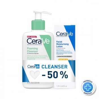 CERAVE PENUŠAVI GEL ZA ČIŠĆENJE ZA NORMALNU DO MASNU KOŽU 236ML + HIDRANTNI KREM SPF 30 52ML