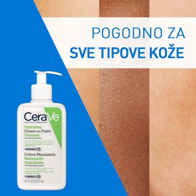 CERAVE HIDRATANTNA KREMASTO PENUŠAVA EMULZIJA ZA ČIŠĆENJE ZA NORMALNU DO SUVU KOŽU 236ML