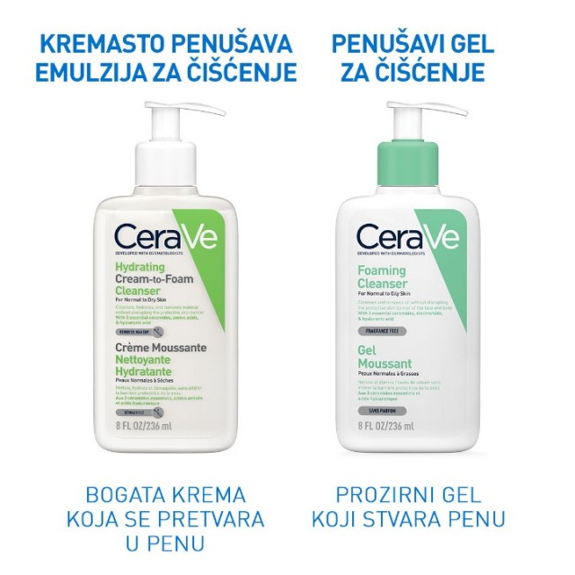 CERAVE HIDRATANTNA KREMASTO PENUŠAVA EMULZIJA ZA ČIŠĆENJE ZA NORMALNU DO SUVU KOŽU 236ML