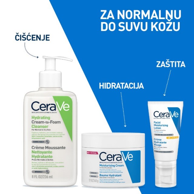 CERAVE HIDRATANTNA KREMASTO PENUŠAVA EMULZIJA ZA ČIŠĆENJE ZA NORMALNU DO SUVU KOŽU 236ML