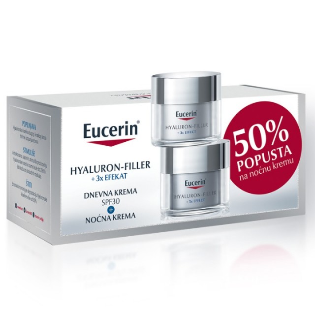 EUCERIN BOX HYALURON-FILLER DNEVNA KREMA SPF30 50ML + HYALURON FILLER NOĆNA KREMA 50ML -50%