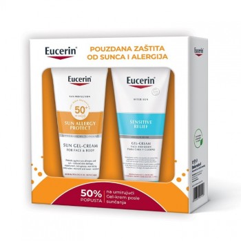 EUCERIN GEL-KREM ZA ZAŠTITU OD SUNCA I OD ALERGIJA SPF 50+ 200ML & EUCERIN UMIRUJUĆI GEL-KREM ZA OSETLJIVU KOŽU POSLE SUNČANJA 200ML