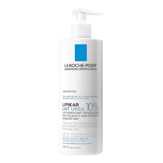 LA ROCHE-POSAY LIPIKAR LAIT 10% UREA UMIRUJUĆE HIDRATANTNO MLEKO ZA TELO OBOGAĆENO LIPIDIMA PROTIV PERUTANJA 400 ML