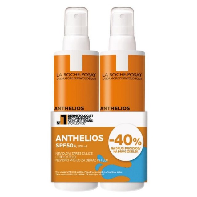 LA ROCHE-POSAY PROMO ANTHELIOS NEVIDLJIVI SPREJ ZA ZAŠTITU OD SUNCA ZA OSETLJIVU KOŽU SPF50+ DUO 200ML + 200ML