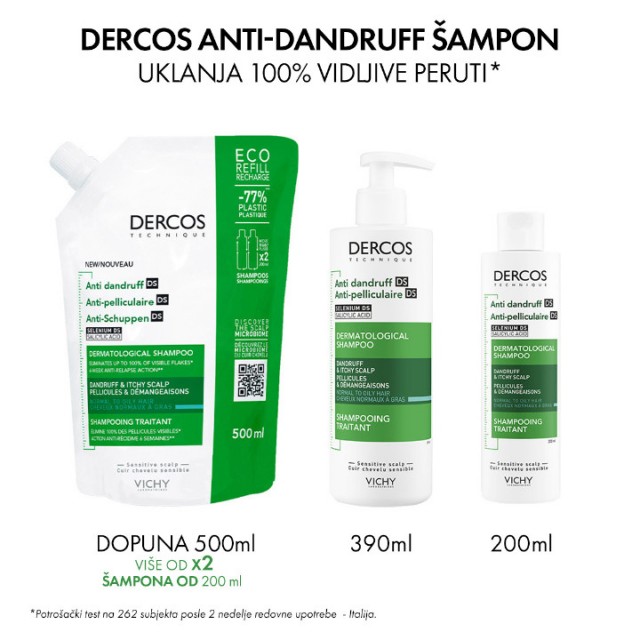 VICHY DERCOS ANTI-DANDRUFF ŠAMPON PROTIV PERUTI ZA NORMALNU DO MASNU KOSU 500 ML  REFILL
