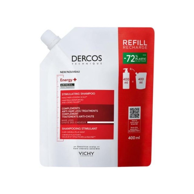 VICHY DERCOS ENERGETSKI ŠAMPON PROTIV GUBITKA KOSE SA AKTIVNIM SASTOJKOM AMINEXILOM I VITAMINIMA PP, B5 I B6  400 ML REFILL