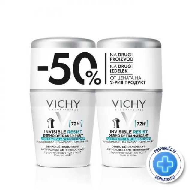 VICHY DEODORANT ROLL-ON INVISIBLE PROTECT DERMO ANTI-PERSPIRANT 72H PROMO PAKET