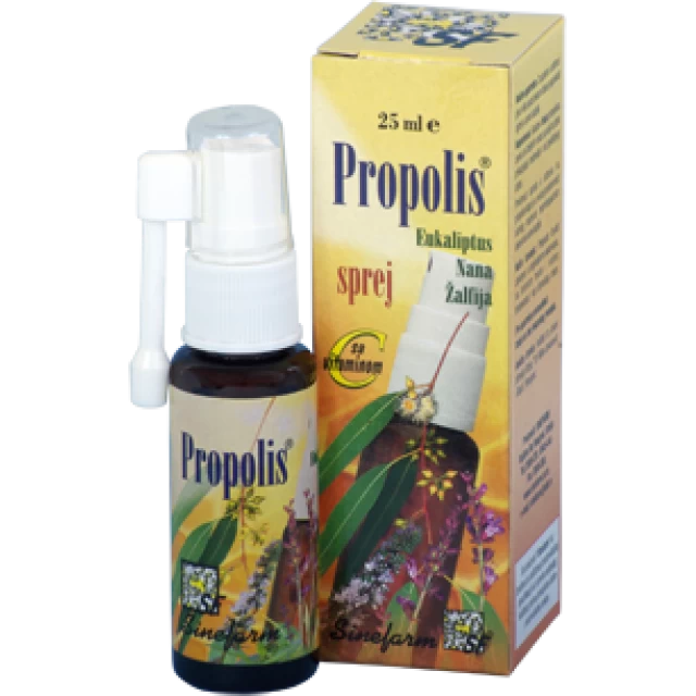 SINEFARM PROPOLIS SPREJ SA EUKALIPTUSOM, NANOM, ŽALFIJOM I VITAMINOM C 25ML