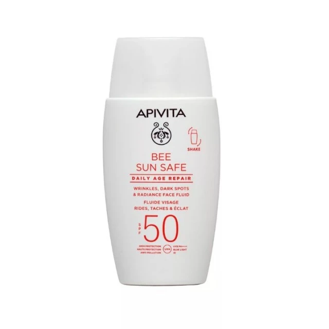 APIVITA BEE SUN SAFE ANTI AGE FLUID ZA LICE PROTIV TAMNIH FLEKA I ZA BLISTAVOST KOŽE SPF50 50ML