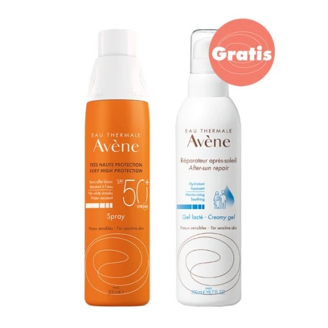 AVENE SUN SPREJ SPF50+ 200ML + OBNAVLJAJUĆI KREM-GEL POSLE SUNČANJA 200ML GRATIS