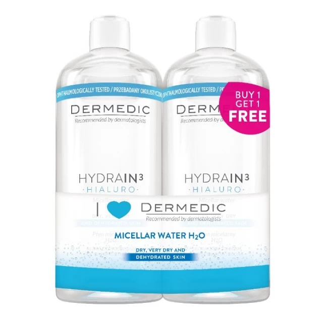 DERMEDIC HYDRAIN3 HIALURO MICELARNA VODA H2O  1+1 GRATIS  2x500 ML