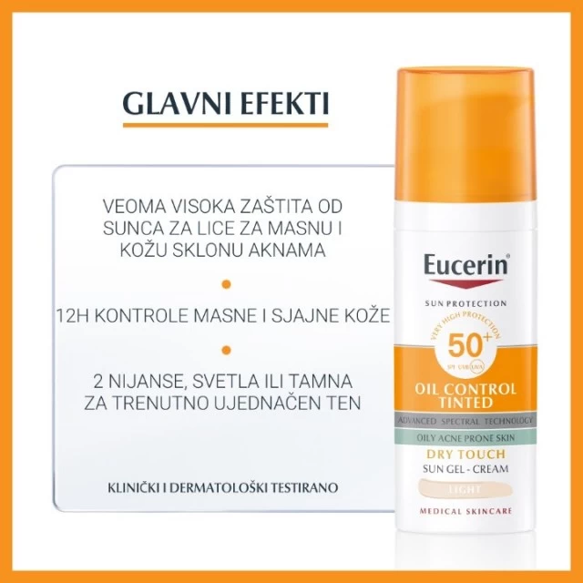 EUCERIN SUN OIL CONTROL ZA MASNU KOŽU LICA SPF50+ SVETLI 50ML