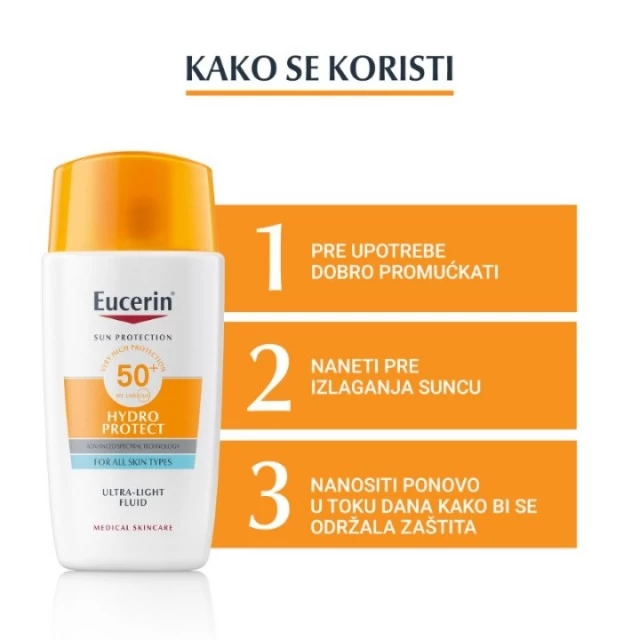 EUCERIN SUN HYDRO-PROTECT ULTRALAGANI FLUID ZA ZAŠTITU LICA OD SUNCA SPF 50+ 50 ML