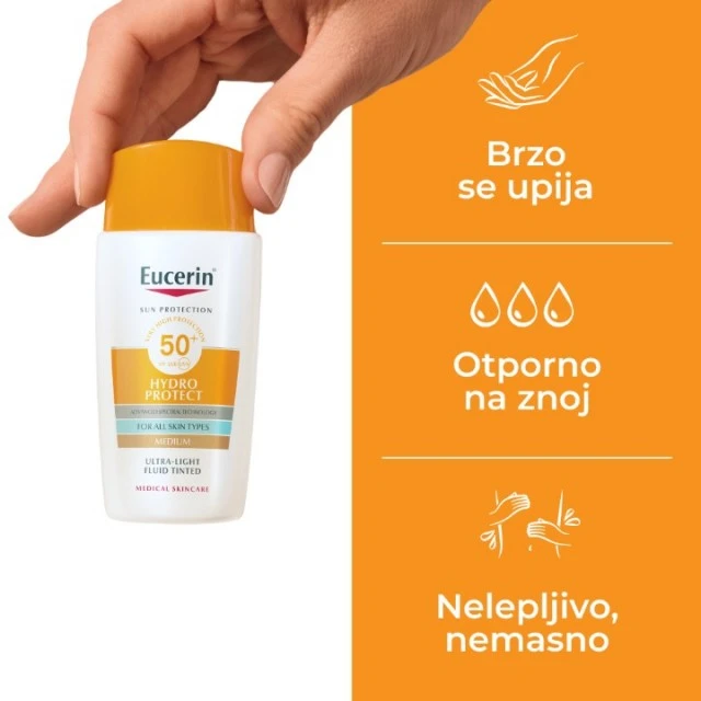 EUCERIN SUN HYDRO-PROTECT TONIRANI FLUID ZA ZAŠTITU LICA OD SUNCA SPF 50+ TAMNI 50 ML