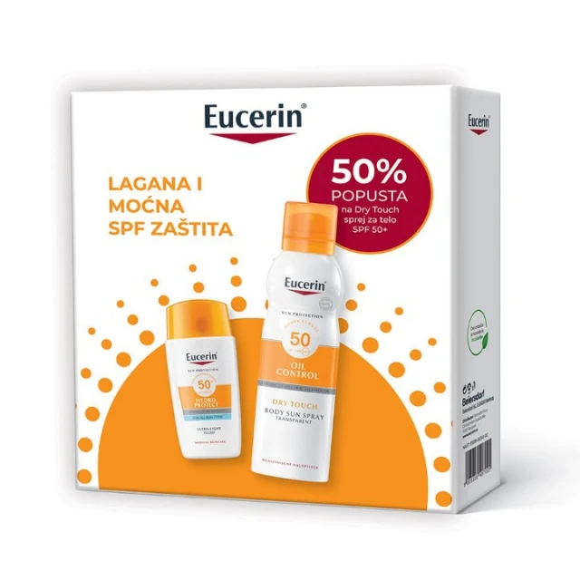 EUCERIN HYDRO PROTECT FLUID ZA ZAŠTITU LICA OD SUNCA SPF50+  50ML  & EUCERIN DRY TOUCH SPREJ ZA ZASTITU KOŽE OD SUNCA  SPF50+  200ML