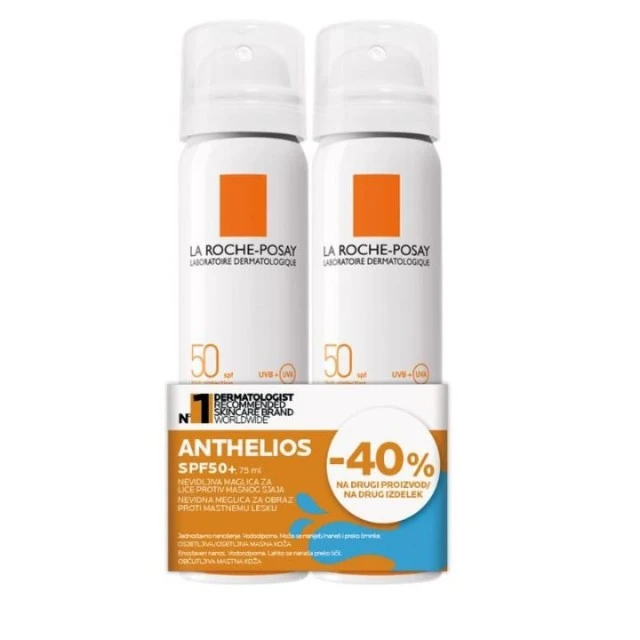 LA ROCHE-POSAY PROMO ANTHELIOS NEVIDLJIVI I OSVEŽAVAJUĆI SPREJ ZA LICE ZA ZAŠTITU OD SUNCA PROTIV SJAJA DUO 75ML + 75ML