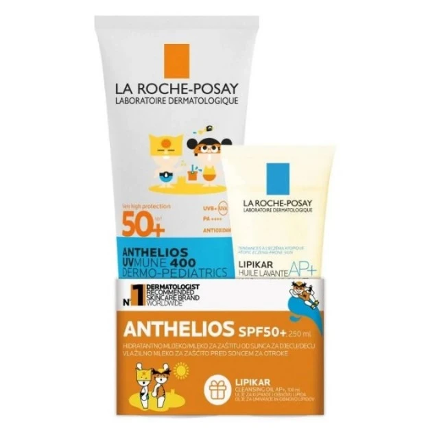 LA ROCHE-POSAY PROMO ANTHELIOS UVMUNE 400 DERMO-PEDIATRICS HIDRANTNO MLEKO ZA DECU SPF50+ 250ML  + LIPIKAR ULJE 100ML