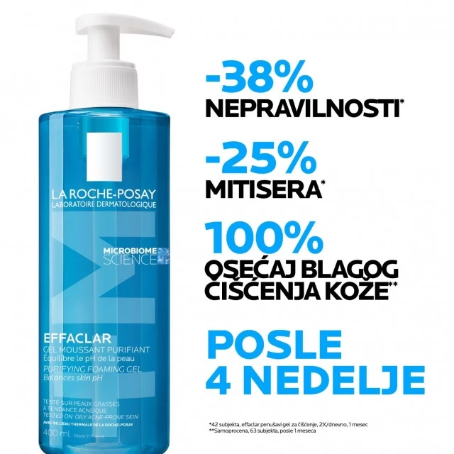 LA ROCHE-POSAY EFFACLAR PENUŠAVI GEL ZA ČIŠĆENJE MASNE, OSETLJIVE KOŽE SKLONE AKNAMA 400ML