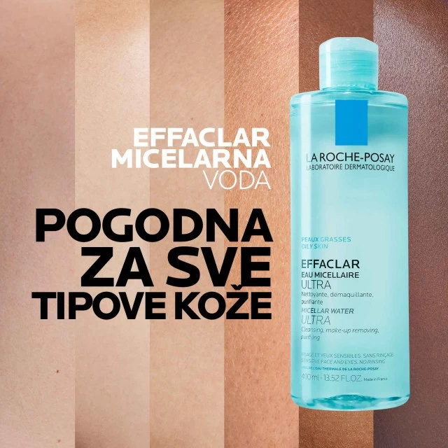 LA ROCHE-POSAY EFFACLAR MICELARNA VODA ZA ČIŠĆENJE KOŽE I UKLANJANJE ŠMINKE, MASNA I OSETLJIVA KOŽA 400ML