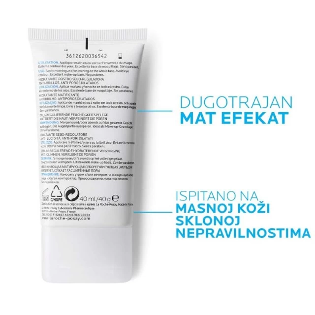 LA ROCHE-POSAY EFFACLAR HIDRATANTNA NEGA ZA LICE S MAT EFEKTOM KOJA REGULIŠE PROIZVODNJU SEBUMA 40ML