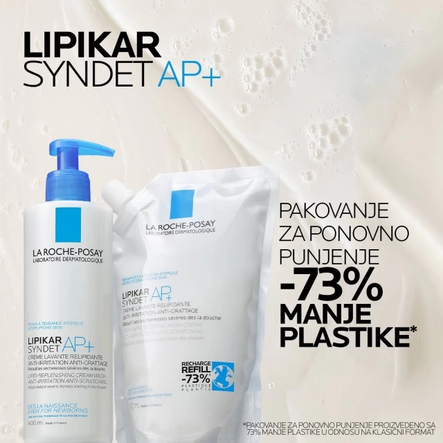 LA ROCHE-POSAY LIPIKAR SYNDET AP+ KREMASTI GEL ZA TUŠIRANJE OBOGAĆEN LIPIDIMA ZA SVAKODNEVNO PRANJE OSETLJIVE SUVE KOŽE S OSEĆAJEM SVRABA I IRITACIJA , POGODNO ZA BEBE, DECU I ODRASLE 200ML