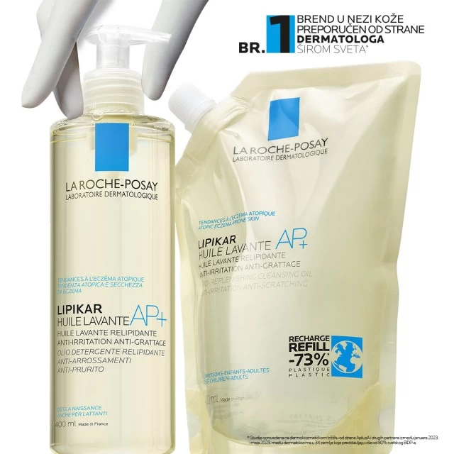 LA ROCHE-POSAY LIPIKAR HUILE LAVANTE AP+ ULJE ZA TUŠIRANJE OBOGAĆENO LIPIDIMA ZA SVAKODNEVNO PRANJE OSETLJIVE SUVE KOŽE S OSEĆAJEM SVRABA I IRITACIJA, POGODNO ZA BEBE, DECU I ODRASLE 400ML