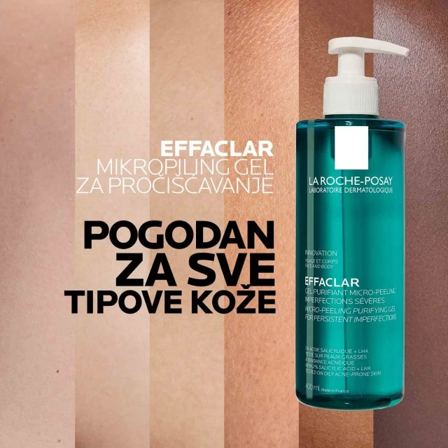 LA ROCHE-POSAY EFFACLAR PROČIŠĆAVAJUĆI MIKRO-PILING GEL ZA ČIŠĆENJE LICA I TELA, ZA MASNU KOŽU 200ML