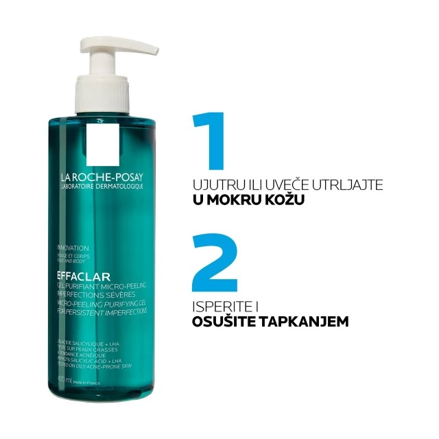 LA ROCHE-POSAY EFFACLAR PROČIŠĆAVAJUĆI MIKRO-PILING GEL ZA ČIŠĆENJE LICA I TELA, ZA MASNU KOŽU 400ML