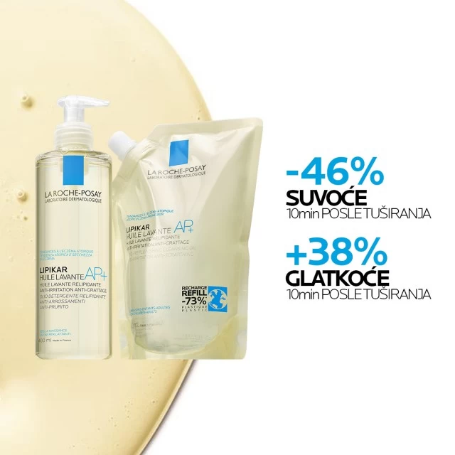 LA ROCHE-POSAY LIPIKAR HUILE LAVANTE AP+ ULJE ZA TUŠIRANJE OBOGAĆENO LIPIDIMA ZA SVAKODNEVNO PRANJE OSETLJIVE SUVE KOŽE S OSEĆAJEM SVRABA I IRITACIJA, POGODNO ZA BEBE, DECU I ODRASLE 400ML EKO REFILL