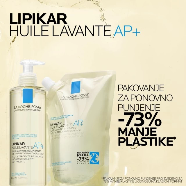 LA ROCHE-POSAY LIPIKAR HUILE LAVANTE AP+ ULJE ZA TUŠIRANJE OBOGAĆENO LIPIDIMA ZA SVAKODNEVNO PRANJE OSETLJIVE SUVE KOŽE S OSEĆAJEM SVRABA I IRITACIJA, POGODNO ZA BEBE, DECU I ODRASLE 400ML EKO REFILL