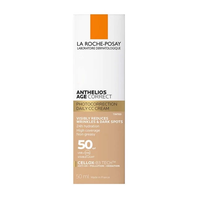 LA ROCHE-POSAY ANTHELIOS AGE CORRECT SPF50 TONIRANA DNEVNA ZAŠTITA OD SUNCA KOJA ISPRAVLJA ZNAKOVE STARENJA, BORE, TAMNE MRLJE I ELASTIČNOST, 50 ML