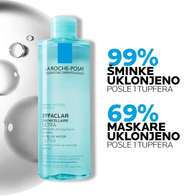 LA ROCHE-POSAY EFFACLAR MICELARNA VODA ZA ČIŠĆENJE KOŽE I UKLANJANJE ŠMINKE, MASNA I OSETLJIVA KOŽA 200ML