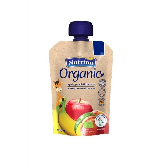 NUTRINO ORGANIC PAUČ VOĆNA KAŠA - JABUKA, BRESKVA, BANANA 100G