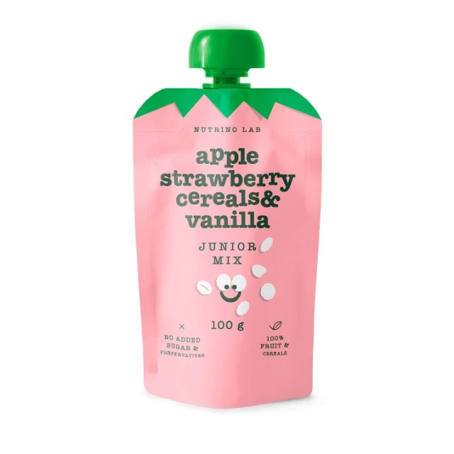 NUTRINO JUNIOR VOĆNI PIRE JABUKA, JAGODA, ŽITARICE, VANILA 100G