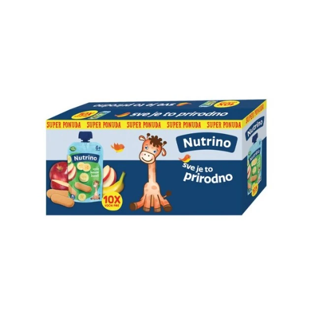 NUTRINO VOĆNI PIRE - JABUKA, BANANA, KEKS 100G MULTI PAKOVANJE 6+4 GRATIS