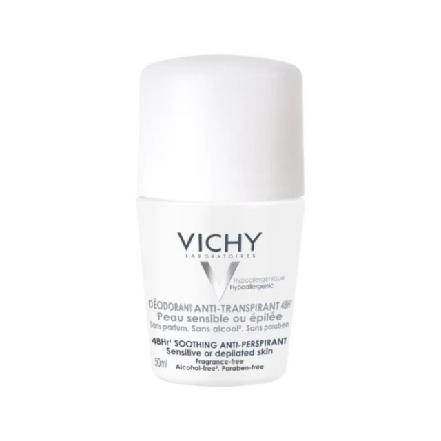 VICHY DEODORANT ROLL-ON DEZODORANS ZA REGULACIJU ZNOJENJA DO 48H ZA OSETLJIVU I DEPILIRANU KOŽU 50ML