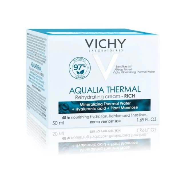 VICHY AQUALIA THERMAL RICH BOGATA KREMA ZA HIDRATACIJU KOŽE SA HIJALURONSKOM KISELINOM, SUVA DO VRLO SUVA KOŽA 50ML