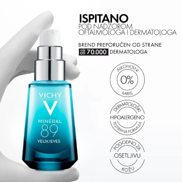 VICHY MINERAL 89 EYES SNAŽNIJA I PUNIJA KOŽA OKO OČIJU SA HIJALURONSKOM KISELINOM 15ML