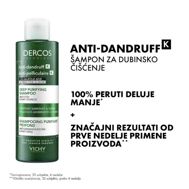 VICHY DERCOS ANTI-DANDRUFF K ŠAMPON ZA DUBINSKO ČIŠĆENJE PROTIV PRIANJAJUĆE PERUTI I SEBUMA 250ML VICHY DERCOS ANTI-DANDRUFF K ŠAMPON ZA DUBINSKO ČIŠĆENJE PROTIV PRIANJAJUĆE PERUTI I SEBUMA 250ML