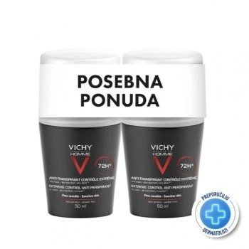 VICHY HOMME DEODORANT ROLL-ON ZA ZAŠTITU OD ZNOJENJA DO 72H PROMO 2X50ML