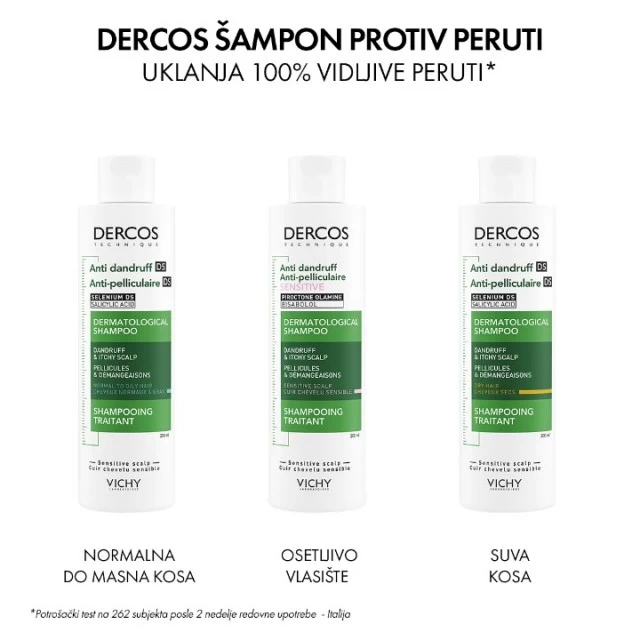 VICHY DERCOS ANTI-DANDRUFF ŠAMPON PROTIV PERUTI ZA OSETLJIVU KOŽU GLAVE BEZ SULFATA 200ML