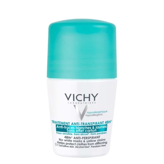 VICHY DEODORANT ROLL-ON DEZODORANS ZA REGULACIJU PREKOMERNOG ZNOJENJA DO 48H BEZ BELIH TRAGOVA I ŽUTIH FLEKA 50ML