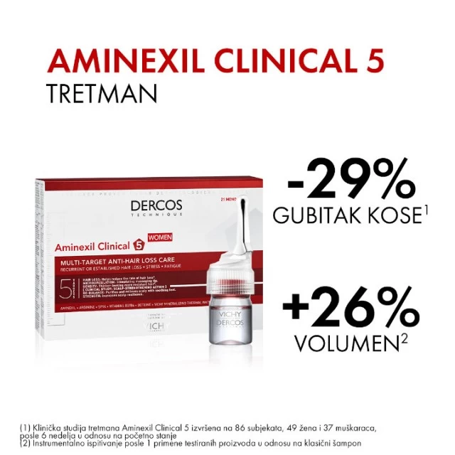 VICHY DERCOS AMINEXIL CLINICAL 5 AMPULE PROTIV OPADANJA KOSE ZA ŽENE 21 AMPULA