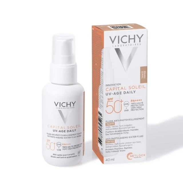 VICHY CAPITAL SOLEIL UV-AGE DAILY VODENI FLUID PROTIV STARENJA TONIRAN SPF 50+ 40ML