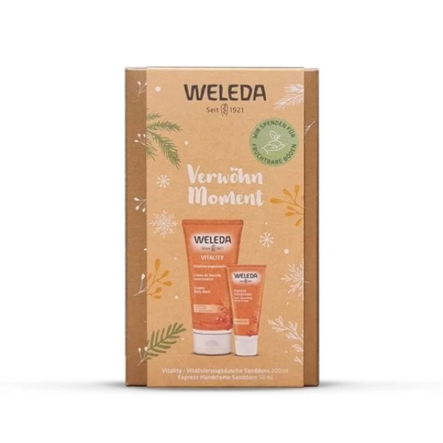 WELEDA SET KREMASTI GEL ZA TUŠIRANJE PASJI TRN 200ML + KREMA ZA RUKE PASJI TRN 50ML GRATIS