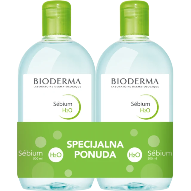 BIODERMA SEBIUM H20 MICELARNI RASTVOR ZA MEŠOVITU KOŽU PROMO 2x500ML
