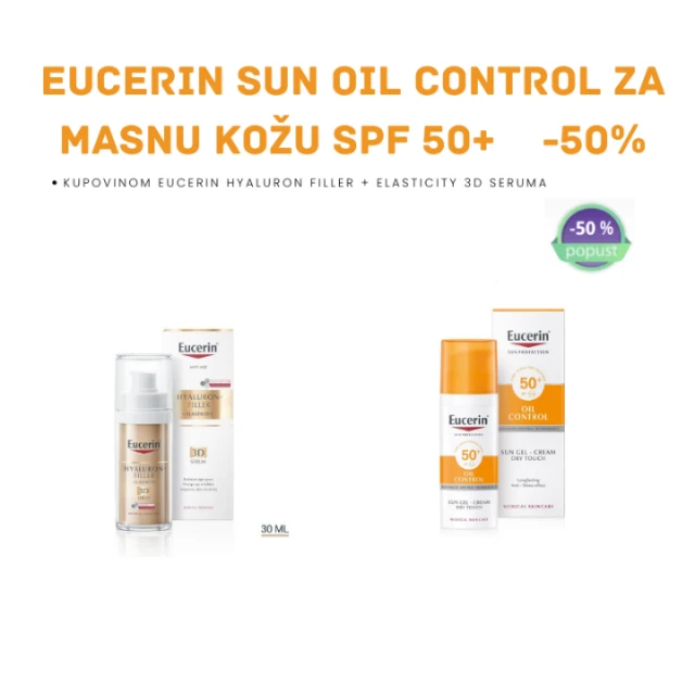 EUCERIN HYALURON FILLER + ELASTICITY 3D SERUM 30 ML + EUCERIN SUN OIL CONTROL ZA MASNU KOŽU LICA SPF 50+ 50 ML