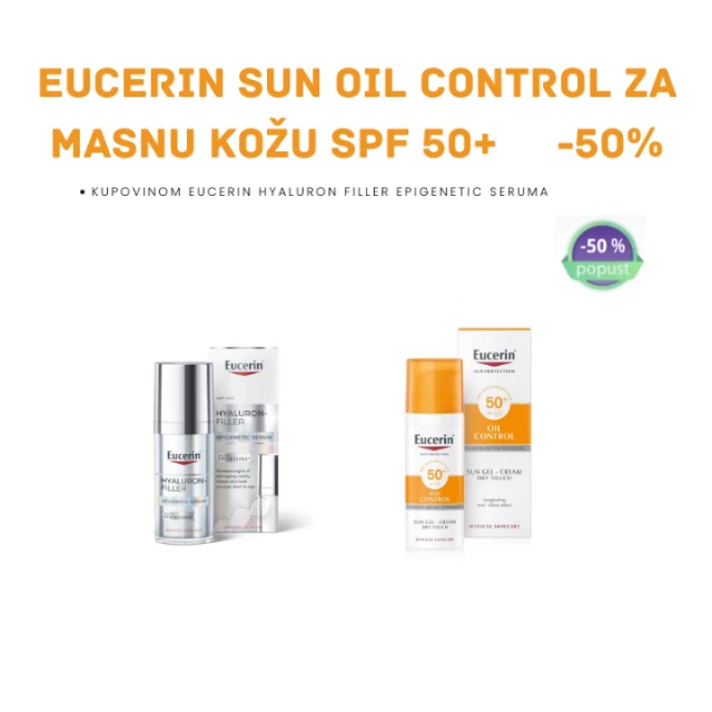 EUCERIN HYALURON FILLER EPIGENETIC SERUM 30 ML + EUCERIN SUN OIL CONTROL ZA MASNU KOŽU LICA SPF 50+ 50 ML
